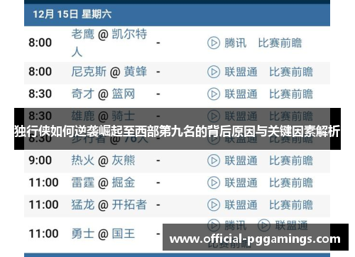 独行侠如何逆袭崛起至西部第九名的背后原因与关键因素解析